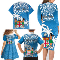 Personalised Fiji Family Matching Long Sleeve Bodycon Dress and Hawaiian Shirt Bula Fijian Tapa Pattern - Wonder Print Shop