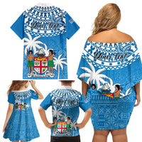 Personalised Fiji Family Matching Off Shoulder Short Dress and Hawaiian Shirt Bula Fijian Tapa Pattern - Wonder Print Shop