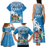 Personalised Fiji Family Matching Tank Maxi Dress and Hawaiian Shirt Bula Fijian Tapa Pattern - Wonder Print Shop