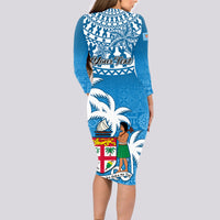 Personalised Fiji Long Sleeve Bodycon Dress Bula Fijian Tapa Pattern - Wonder Print Shop