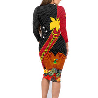 Papua New Guinea Family Matching Long Sleeve Bodycon Dress and Hawaiian Shirt Bird Of Paradise With Tropical Flower - Wonder Print Shop