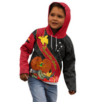 Papua New Guinea Kid Hoodie Bird Of Paradise With Tropical Flower - Wonder Print Shop