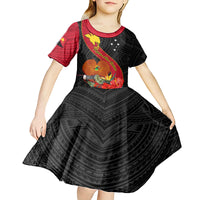 Papua New Guinea Kid Short Sleeve Dress Bird Of Paradise With Tropical Flower - Wonder Print Shop