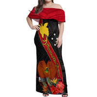 Papua New Guinea Off Shoulder Maxi Dress Bird Of Paradise With Tropical Flower - Wonder Print Shop