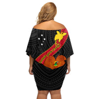 Papua New Guinea Off Shoulder Short Dress Bird Of Paradise With Tropical Flower - Wonder Print Shop