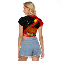 Papua New Guinea Raglan Cropped T Shirt Bird Of Paradise With Tropical Flower - Wonder Print Shop