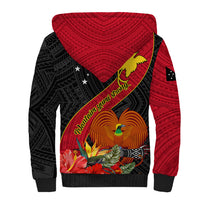 Papua New Guinea Sherpa Hoodie Bird Of Paradise With Tropical Flower - Wonder Print Shop