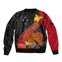 Papua New Guinea Sleeve Zip Bomber Jacket Bird Of Paradise With Tropical Flower - Wonder Print Shop