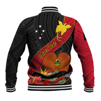 Personalised Papua New Guinea Baseball Jacket Bird Of Paradise With Tropical Flower - Wonder Print Shop