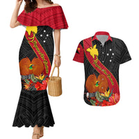 Personalised Papua New Guinea Couples Matching Mermaid Dress and Hawaiian Shirt Bird Of Paradise With Tropical Flower - Wonder Print Shop