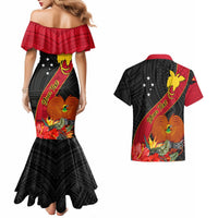 Personalised Papua New Guinea Couples Matching Mermaid Dress and Hawaiian Shirt Bird Of Paradise With Tropical Flower - Wonder Print Shop