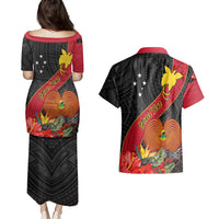 Personalised Papua New Guinea Couples Matching Puletasi Dress and Hawaiian Shirt Bird Of Paradise With Tropical Flower - Wonder Print Shop