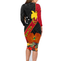 Personalised Papua New Guinea Family Matching Long Sleeve Bodycon Dress and Hawaiian Shirt Bird Of Paradise With Tropical Flower - Wonder Print Shop