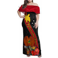 Personalised Papua New Guinea Family Matching Off Shoulder Maxi Dress and Hawaiian Shirt Bird Of Paradise With Tropical Flower - Wonder Print Shop