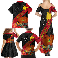 Personalised Papua New Guinea Family Matching Summer Maxi Dress and Hawaiian Shirt Bird Of Paradise With Tropical Flower - Wonder Print Shop