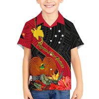 Personalised Papua New Guinea Kid Hawaiian Shirt Bird Of Paradise With Tropical Flower - Wonder Print Shop