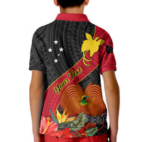 Personalised Papua New Guinea Kid Polo Shirt Bird Of Paradise With Tropical Flower - Wonder Print Shop