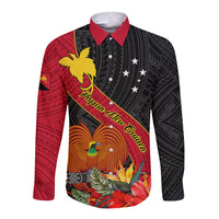 Personalised Papua New Guinea Long Sleeve Button Shirt Bird Of Paradise With Tropical Flower - Wonder Print Shop