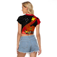 Personalised Papua New Guinea Raglan Cropped T Shirt Bird Of Paradise With Tropical Flower - Wonder Print Shop
