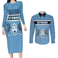Botswana Couples Matching Long Sleeve Bodycon Dress and Long Sleeve Button Shirts Tswana Pula African Pattern - Wonder Print Shop