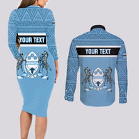 Personalised Botswana Couples Matching Long Sleeve Bodycon Dress and Long Sleeve Button Shirts Tswana Pula African Pattern - Wonder Print Shop