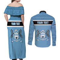 Personalised Botswana Couples Matching Off Shoulder Maxi Dress and Long Sleeve Button Shirts Tswana Pula African Pattern - Wonder Print Shop