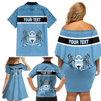 Personalised Botswana Family Matching Off Shoulder Short Dress and Hawaiian Shirt Tswana Pula African Pattern - Wonder Print Shop
