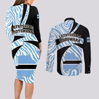Botswana Independence Day Couples Matching Long Sleeve Bodycon Dress and Long Sleeve Button Shirts Lefatshe la Botswana Zebra Pattern - Wonder Print Shop