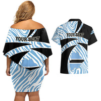 Personalised Botswana Independence Day Couples Matching Off Shoulder Short Dress and Hawaiian Shirt Lefatshe la Botswana Zebra Pattern - Wonder Print Shop