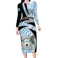 Personalised Botswana Independence Day Long Sleeve Bodycon Dress Lefatshe la Botswana Zebra Pattern - Wonder Print Shop