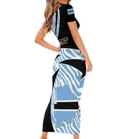 Personalised Botswana Independence Day Short Sleeve Bodycon Dress Lefatshe la Botswana Zebra Pattern - Wonder Print Shop