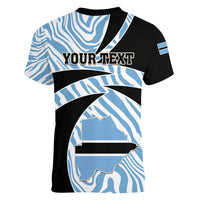 Personalised Botswana Independence Day Women V Neck T Shirt Lefatshe la Botswana Zebra Pattern - Wonder Print Shop