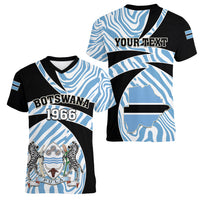 Personalised Botswana Independence Day Women V Neck T Shirt Lefatshe la Botswana Zebra Pattern - Wonder Print Shop