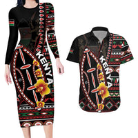 Personalized Kenya Couples Matching Long Sleeve Bodycon Dress and Hawaiian Shirt Jamhuri ya Kenya Shield - Wonder Print Shop