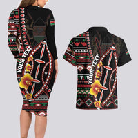 Personalized Kenya Couples Matching Long Sleeve Bodycon Dress and Hawaiian Shirt Jamhuri ya Kenya Shield - Wonder Print Shop