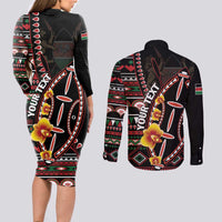 Personalized Kenya Couples Matching Long Sleeve Bodycon Dress and Long Sleeve Button Shirt Jamhuri ya Kenya Shield - Wonder Print Shop