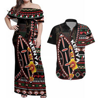 Personalized Kenya Couples Matching Off Shoulder Maxi Dress and Hawaiian Shirt Jamhuri ya Kenya Shield - Wonder Print Shop