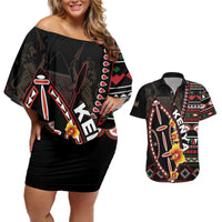 Personalized Kenya Couples Matching Off Shoulder Short Dress and Hawaiian Shirt Jamhuri ya Kenya Shield - Wonder Print Shop