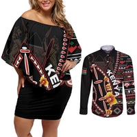 Personalized Kenya Couples Matching Off Shoulder Short Dress and Long Sleeve Button Shirt Jamhuri ya Kenya Shield - Wonder Print Shop