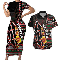 Personalized Kenya Couples Matching Short Sleeve Bodycon Dress and Hawaiian Shirt Jamhuri ya Kenya Shield - Wonder Print Shop