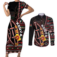 Personalized Kenya Couples Matching Short Sleeve Bodycon Dress and Long Sleeve Button Shirt Jamhuri ya Kenya Shield - Wonder Print Shop