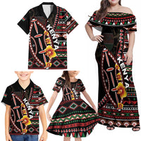 Personalized Kenya Family Matching Off Shoulder Maxi Dress and Hawaiian Shirt Jamhuri ya Kenya Shield - Wonder Print Shop