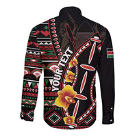 Personalized Kenya Long Sleeve Button Shirt Jamhuri ya Kenya Shield - Wonder Print Shop