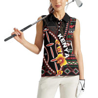 Personalized Kenya Women Sleeveless Polo Shirt Jamhuri ya Kenya Shield - Wonder Print Shop