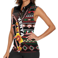 Personalized Kenya Women Sleeveless Polo Shirt Jamhuri ya Kenya Shield - Wonder Print Shop