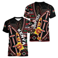 Personalized Kenya Women V-Neck T-Shirt Jamhuri ya Kenya Shield - Wonder Print Shop