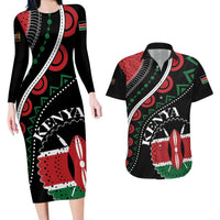 Personalized Kenya Couples Matching Long Sleeve Bodycon Dress and Hawaiian Shirt Harambee African Pattern - Wonder Print Shop