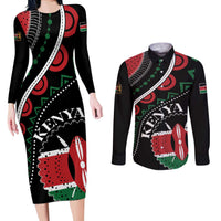 Personalized Kenya Couples Matching Long Sleeve Bodycon Dress and Long Sleeve Button Shirt Harambee African Pattern - Wonder Print Shop