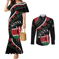 Personalized Kenya Couples Matching Mermaid Dress and Long Sleeve Button Shirt Harambee African Pattern