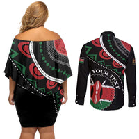 Personalized Kenya Couples Matching Off Shoulder Short Dress and Long Sleeve Button Shirt Harambee African Pattern - Wonder Print Shop